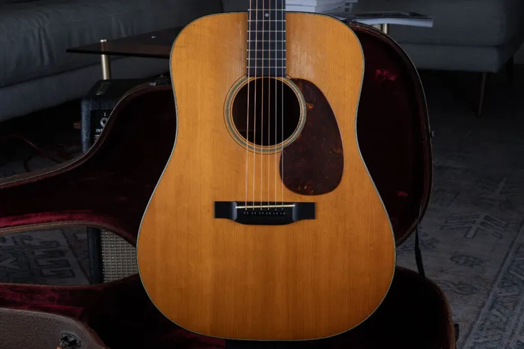 Original 1945 Martin D-18 mahogany dreadnought resting in its case