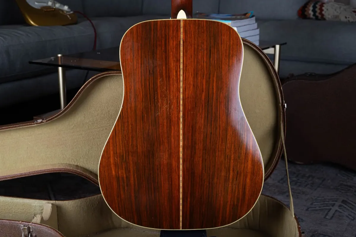 Back of a 1947 Martin D-28 showing Brazilian rosewood grain